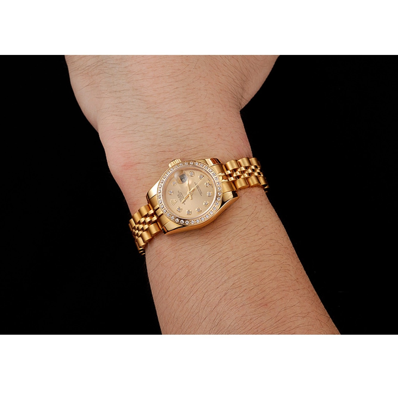 Aaa fake watches Lady-Datejust Jubilee Diamond Bracelet Swiss Dial 1454096 Bezel Champagne Gold Rolex 0623